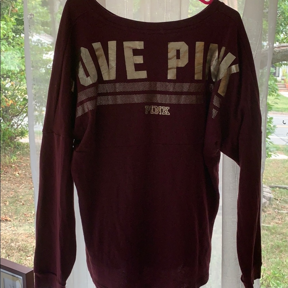 PINK- maroon crew neck sweatshirt - Picture 2 of 3